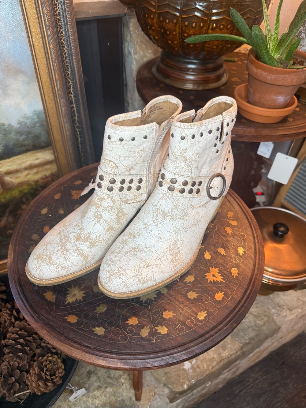 Sofft Cream Studded Ankle Boots with Buckle - Picture 2 of 6